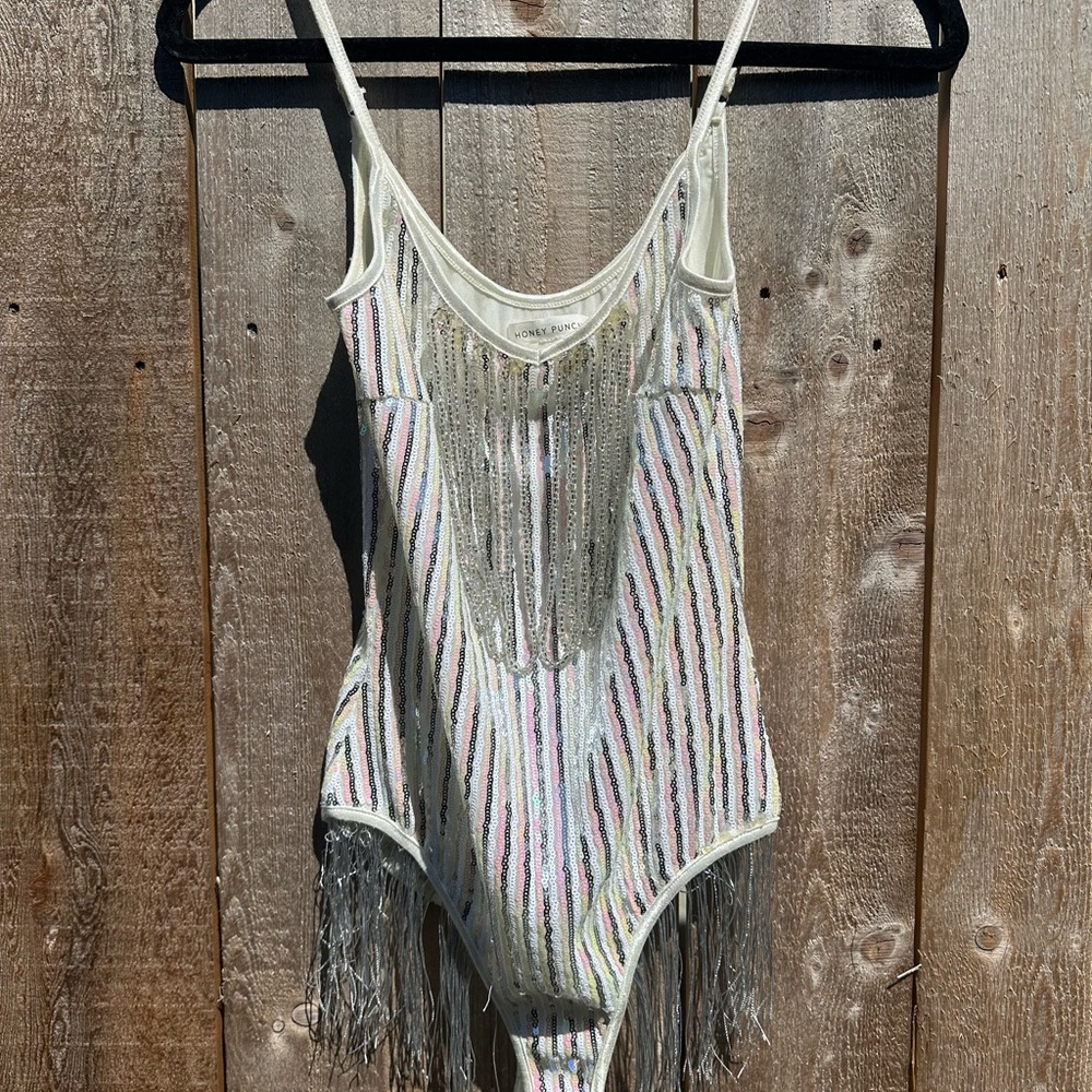 Honey Punch Sequined Fringe Bodysuit
